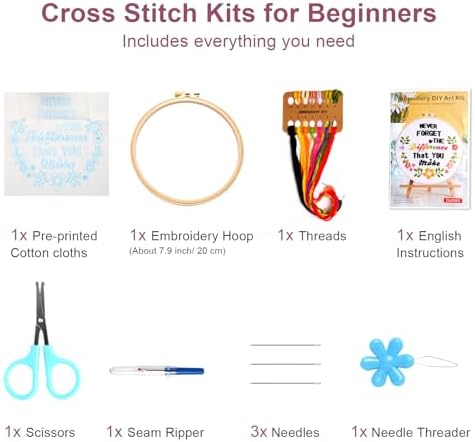Haootadiy Beginner Embroidery Kit for Adults, Easy Cross Stitch Kit for Beginners and Adults, Full Embroidery Hoop Kit with Needles and Thread Included (Pattern 2) - Image 2