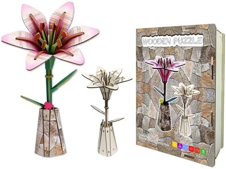 LYYHUWJIE 3D Flower Puzzle for Adults, Lily DIY Wooden Flower Crafts Set, Artificial Flower Model Kit to Assemble, Creative Adult Craft Kit for Women, Desk Decor & Mother’s Day Gift by Unknown
