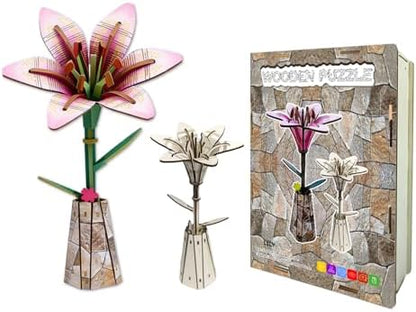 LYYHUWJIE 3D Flower Puzzle for Adults, Lily DIY Wooden Flower Crafts Set, Artificial Flower Model Kit to Assemble, Creative Adult Craft Kit for Women, Desk Decor & Mother’s Day Gift by Unknown
