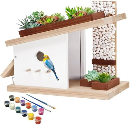 Modern Birdhouse Woodworking Kit, Build Your Own DIY Bird House Kit for Kids and Adults, DIY Woodcraft Building Projects with Paint Set by Rioychan