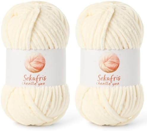 Chenille Yarn for Crocheting Size 5 Bulky Yarn 2 Pack Milky White by Sekafris