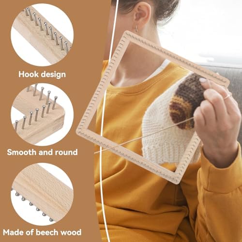 HERCHR Wooden Knitting Loom, Square Pin Loom Wooden Weaving Blanket Maker Wooden Loom Frame Weaving Loom for DIY Weaving Chunky Blanket Beginner Children Adults, 30 * 30cm - Image 3