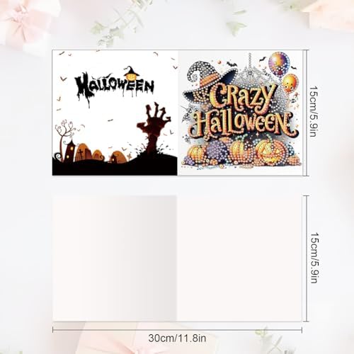jinglinhh 6pcs Diamond Art Painting Halloween Pumpkin Witch Hat Cat Greeting Cards with Envelopes, DIY Card Making Kits for Adults, Diamond Art Postcards Christmas Cards Craft Gifts - Image 2