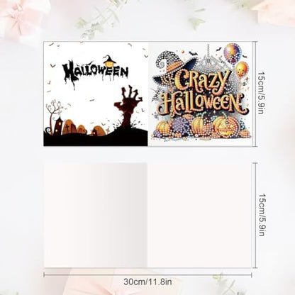 jinglinhh 6pcs Diamond Art Painting Halloween Pumpkin Witch Hat Cat Greeting Cards with Envelopes, DIY Card Making Kits for Adults, Diamond Art Postcards Christmas Cards Craft Gifts - Image 2