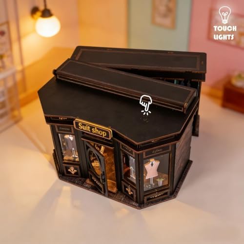 Book Nook Kit LED Wooden Miniature Suit Shop, 3D DIY Dollhouse Assembly Model with Crafted Interior, Creative Hobby Building Set for Adults - Image 3