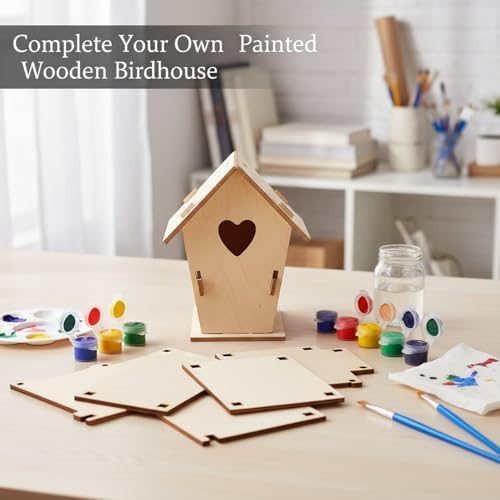 DIY Wooden House Craft Kit with Paints & Brushes, Pre-Cut Basswood Assembly Project for Home Decor, 5.9 x 4.7 x 7.1 Inches - Image 2