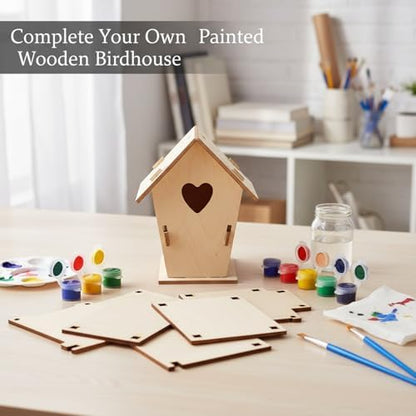 DIY Wooden House Craft Kit with Paints & Brushes, Pre-Cut Basswood Assembly Project for Home Decor, 5.9 x 4.7 x 7.1 Inches - Image 2