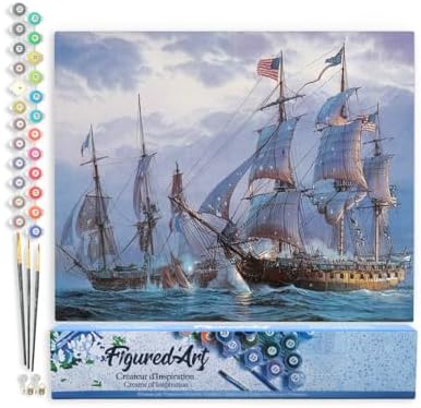 Figured'Art Paint by Numbers Kit for Adults The American Fleet 16"x20" - Craft Art Painting DIY Kit Rolled Canvas Without Frame by FiguredArt