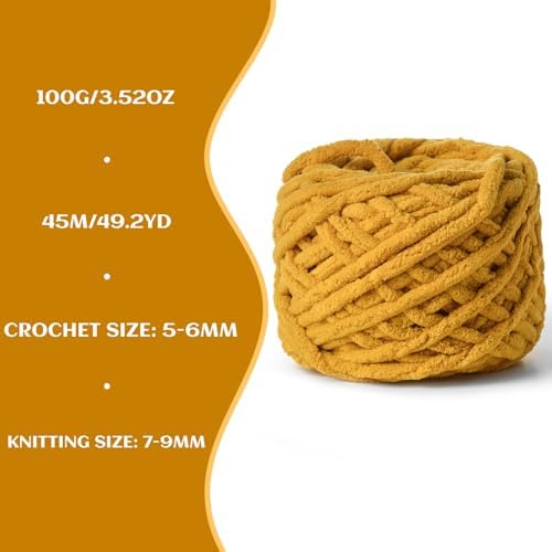 3 Pack Plush Chenille Chunky Yarn 100g (49.2yd) - Fluffy Velvet Yarn Crochet for Blanket Knitting and Crocheting - Baby Yarns for Crocheting Soft - Amigurumi Yarns (Turmeric) - Image 3