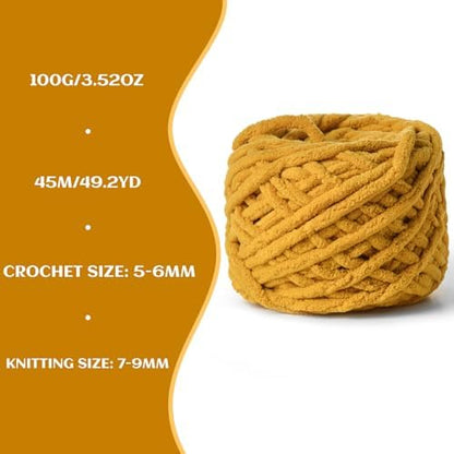 Plush Chenille Chunky Yarn 100g (49.2yd) - Fluffy Velvet Yarn Crochet for Blanket Knitting and Crocheting - Baby Yarns for Crocheting Soft - Amigurumi Yarns (Turmeric) - Image 3
