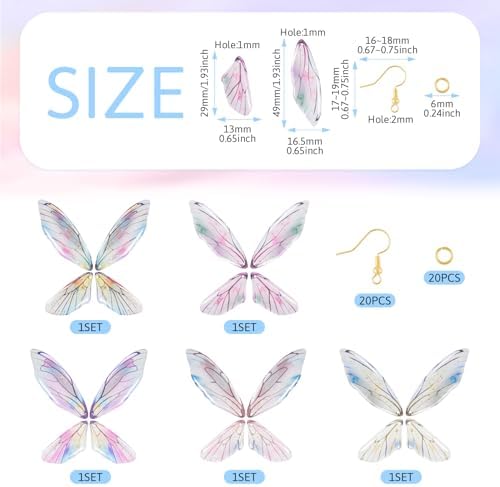 FASHEWELRY 20Pcs Resin Butterfly Wing Charms for Earring, Transparent Angel Wing Pendants Colorful Dragonfly Wings Charms with Gold Foil for Jewelry Making - Earring Hooks & Jump Rings - Image 4
