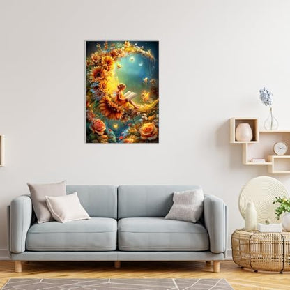 MAXBYE Moon Paint by Numbers Kit for Adults with Frame and Wooden Easel, Fairy Easy Painting Numbers Art Kits with Frame on Canvas, DIY Acrylic Painting Kit for Gift Home Wall Garden Decor 10×14 in - Image 4