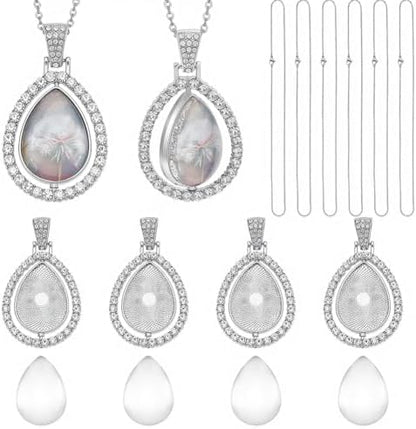 24Pcs 6 Sets Pendant Tray Set Teardrop Bezel Pendant Trays with Glass Cabochons and Chain Rhinestone Rotatable Double Sided Bezel Charms for Jewelry Making Supplies Necklace Gift Adults by SOFPLATE