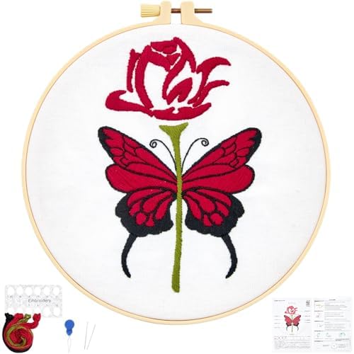 Butterfly Rose Embroidery Kits for Beginners Adults, Valentine's Day Hand Embroidery Kits, Cross Stitch Kits for Adult Anniversary Valentine's Gifts, Entire Set of Embroidery Supplies & Video Tutorial - Image 7