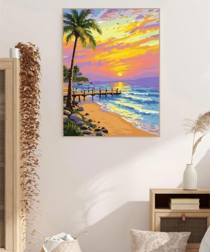 ZRIZQ Beach Paint by Numbers Kit for Adults Beginner,Sunset,16x20 - Image 7