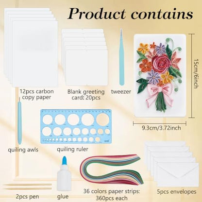 WEBEEDY 20 Sets DIY Bouquet Quilling Greeting Card Kit Paper Quilling Kit with Instruction for Adults Beginners 5 Styles Flower Combinations Card Making for Wedding Anniversary Birthday - Image 2