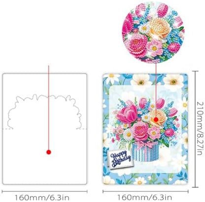 jinglinhh 6pcs Diamond Art Painting Birthday Tulip Daisy Flower Bouquet Greeting Cards with Envelopes, DIY Card Making Kits for Adults, Diamond Art Postcards Christmas Cards Craft Gifts - Image 2