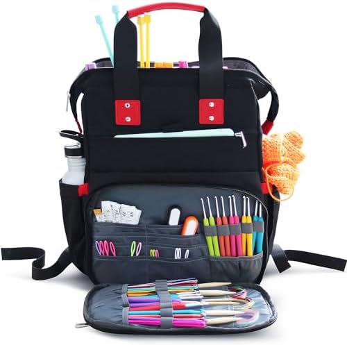 Hearth & Harbor Crochet Backpack, Crochet Bag Organizer, Canvas Knitting Bag, Yarn Organizer for Crochet Accessories and Supplies, Travel Yarn Bag with USB Charging Port, Yarn Storage Organizer - Image 7