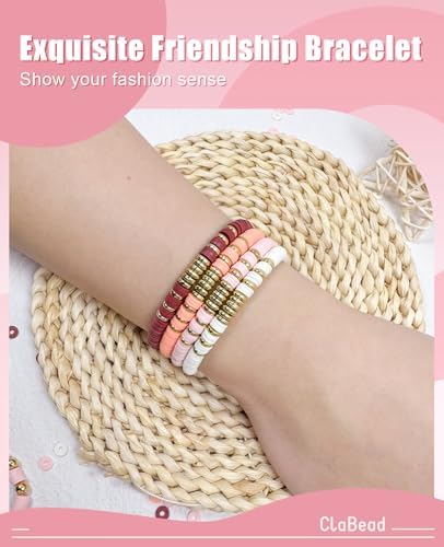 ClaBead Bracelet Making Kit - 3200Pcs Clay Beads With Gold and Letter Beads for Friendship Bracelets (Cute Pink) - Image 3
