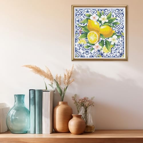 FREEBLOSS 11CT Lemon Stamped Cross Stitch Kits Embroidery Kits with Instruction Cross Stitch Wall Hanging Kit for Needlepoint Adults Wall Art Decoration 18x18in/45x45cm - Image 5