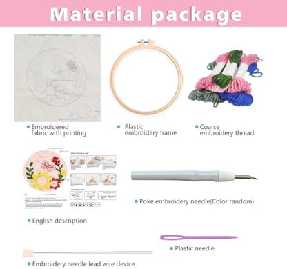 Zhenqing Butterfly & Floral Punch Needle Embroidery Kit | 29x29cm Pink Bloom Design with Hoop & Tools | DIY 3D Textured Wall Art for Beginners(Z95092C) - Image 4