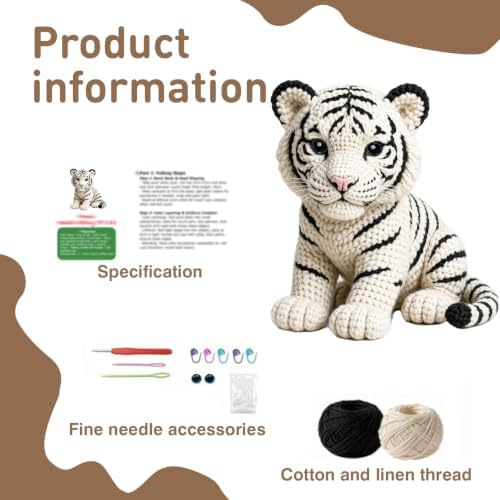 FACE N FACE DIY Crochet White Tiger Kit for Beginners – Amigurumi Tiger Cub Stuffed Animal Knitting Kit with Yarn, Hook & Step-by-Step Instructions – Easy Beginner Crochet Animal Craft for Adults - Image 2
