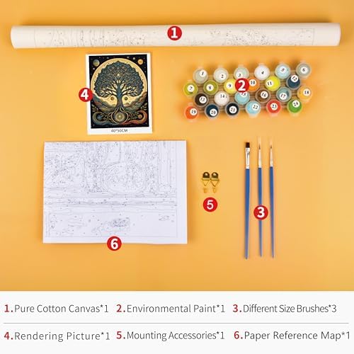 TUMOVO DIY Paint by Number Tree Paint by Numbers for Adults Abstract Moon Adult Paint by Numbers Kids on Canvas Wall Art Paint by Numbers for Adults Beginner 16x20 inch - Image 6