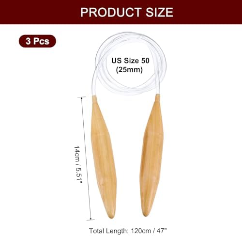 HARFINGTON 3Pcs US Size 50 (25 mm) Circular Knitting Needles, 47 Inch / 120 cm Round Wooden Needle for Handmade Projects DIY Knitting Blankets Socks Hats Sweaters - Image 2