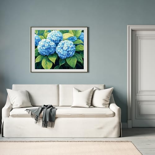 Natuyalo Paint by Numbers Kit for Adults Beginners, 16" Wx20 L Canvas Pictures Painting Acrylic Paintwork with 3 Pcs Paintbrushes, Blue Hydrangea Flowers - Image 3