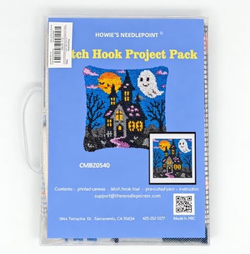 Howie's Latch Hook Kit, DIY Haunted House Pillow Crochet Yarn Kits for Adults, Color Preprinted Pattern Embroidery Sofa Cushion Cover (Haunted House, 16.93 x 16.93 inch) - Image 4