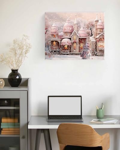 Sunteeny Paint by Number for Adults Beginner Christmas Pink Cabin Rose Hat Snowman DIY Digital Oil Painting by Numbers Picture Drawing On Canvas Framed 16"x20" - Image 3