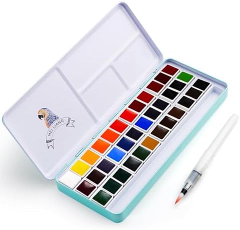 MeiLiang Watercolor Paint Set, 36 Vivid Colors in Pocket Box with Metal Ring and Watercolor Brush, Perfect for Students, Beginners and More by LightwishArtSupplies