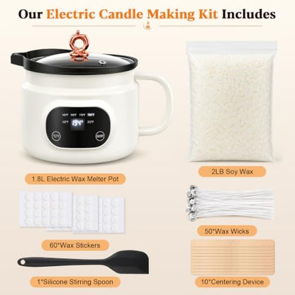 Candle Making Kit with 1.8L Electric Wax Melter 2LB Soy Wax, DIY Candle Kit - Image 2