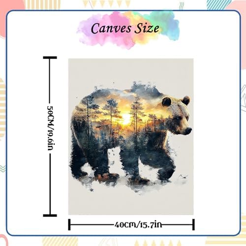 NZNANCHU Paint by Number for Adult,DIY Animal Painting Kits for Adults,Color by Numbers,Bear Paint by Number Canvas Crafts Watercolor for Beginners Hoom Decor (Bear) - Image 3