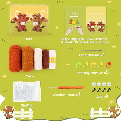 2PCS Highland Cow Crochet Kit for Beginners Crochet Starter Kit for Adults - Image 3