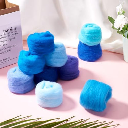 Beadthoven 10 Colors Blue Felting Wool Roving 50G Needle Felting Wool Roving Yarn Assorted Color Fiber Spinning Wool Roving for Needle Felting, DIY Hand Spinning, Wet Felting, DIY Craft - Image 6