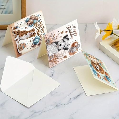 Tontut 6 Pieces Diamond Art Painted Greeting Cards, Horse Puppy Balloon 5D DIY Special Shape Diamond Card Creative Gifts, Christmas Thanksgiving Greeting Card Congratulation - Image 6