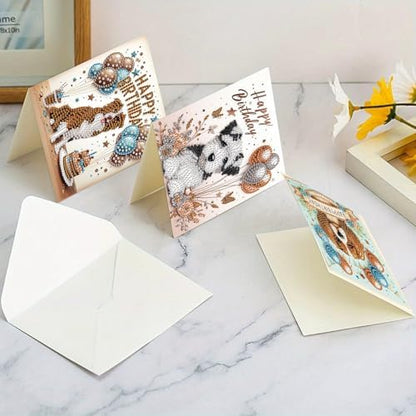 Tontut 6 Pieces Diamond Art Painted Greeting Cards, Horse Puppy Balloon 5D DIY Special Shape Diamond Card Creative Gifts, Christmas Thanksgiving Greeting Card Congratulation - Image 6
