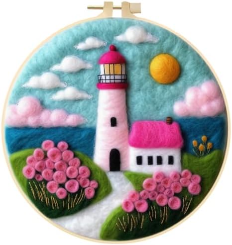 Needle Felt Starter Set, Wool Felt Painting Needle Felting Kit, Felt Painting Kit for Beginners Adult Castle Flowers Wool Needle Felt Set with Felt Needle, Picture Frame DIY Craft Project Decor by Eforcase