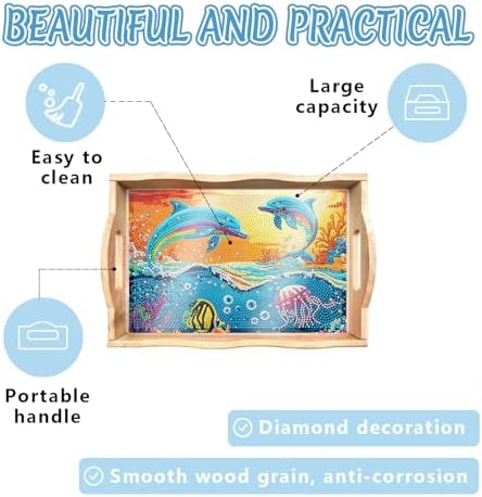 DOTSOPS DIY Dolphin Diamond Painting Serving Tray with Handle for Adults - Image 4