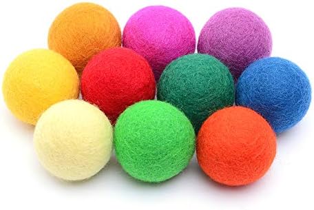 Glaciart One Felt Balls, Wool Pom Poms (10 Pieces) 4 Centimeters - 1.6 Inch, Handmade Felted 10 Colors (Red, Blue, Orange, Yellow, Green, Pink and More) Great for Cats, Felting and Garland by GlaciartOne