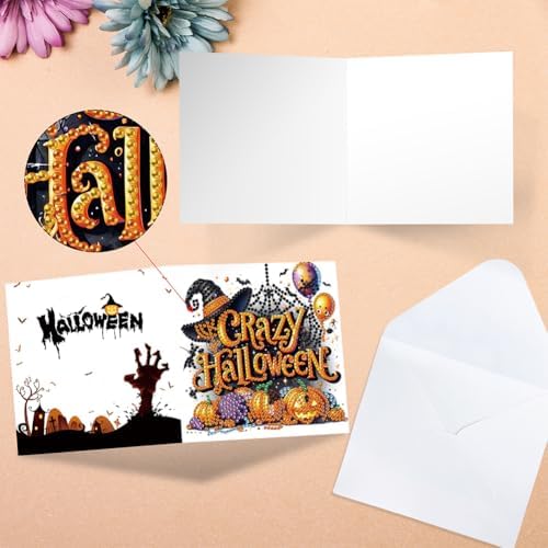 jinglinhh 6pcs Diamond Art Painting Halloween Pumpkin Witch Hat Cat Greeting Cards with Envelopes, DIY Card Making Kits for Adults, Diamond Art Postcards Christmas Cards Craft Gifts - Image 5