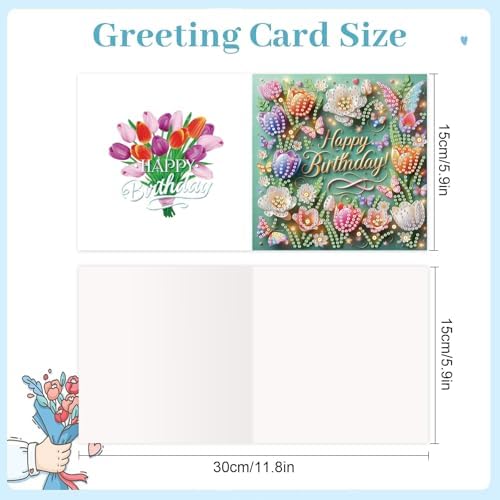 jinglinhh 12pcs Diamond Art Painting Flower Bouquet Handbag Greeting Cards with Envelopes, DIY Card Making Kits for Adults, Diamond Art Postcards Christmas Cards Craft Gifts - Image 2