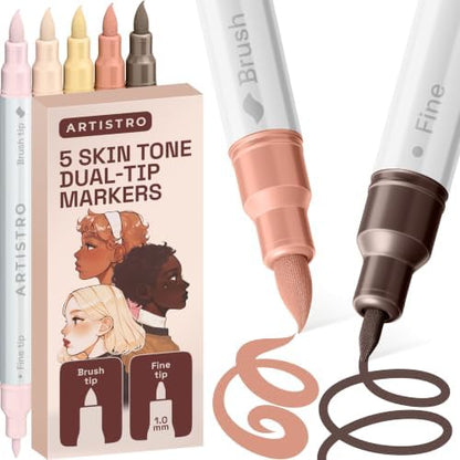 ARTISTRO 5 Skin Tones Dual-Tip Acrylic Paint Marker Pens for Drawing by ARTISTRO