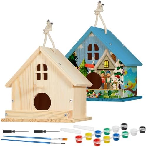 Juexica 2 Pack DIY Birdhouse Kits for Kids Ages 6+ Build and Paint Wooden Bird House Arts and Craft Project with Paint Strips Brushes for Boy Girl Adult Classroom Indoor Outdoor Crafts (Window) by Juexica