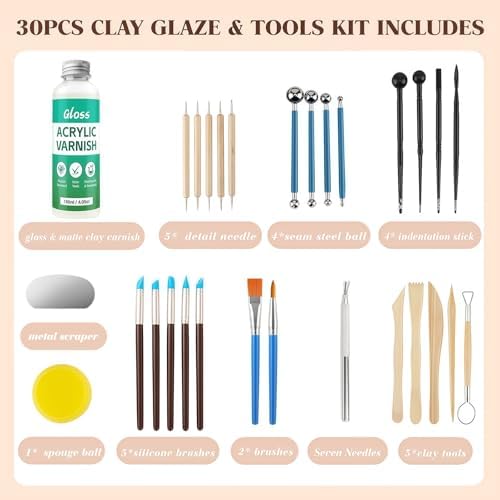 120ML Air Dry Clay Glaze with 29Pcs Clay Tools Kit - Image 3