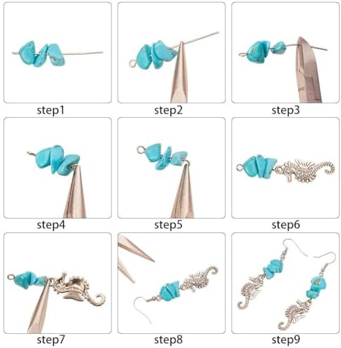SUNNYCLUE 1 Box DIY 10 Pair Starfish Seahorse Shell Turquoise Earring Making Kit Jewelry Making Supplies Beading Starter Kits for Beginner Adults, Fish Hook, Ocean Beach Theme, Instruction - Image 4