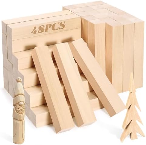 48PCS Basswood Carving Blocks, 6x1x1 inch Soft Whittling Wood Blocks for Easy Carving, Carving Wood Blocks - Smooth Carving, No Cracks, Easy to Paint by YIPLED