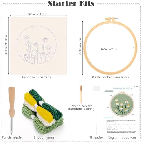 JSRQT Punch Needle Embroidery Starter Kits,Rug Hooking Kit for Adults and Beginners,Handcraft Punch Needle Kits with Embroidery Hoops,Flowers and Plants Pattern - Image 3