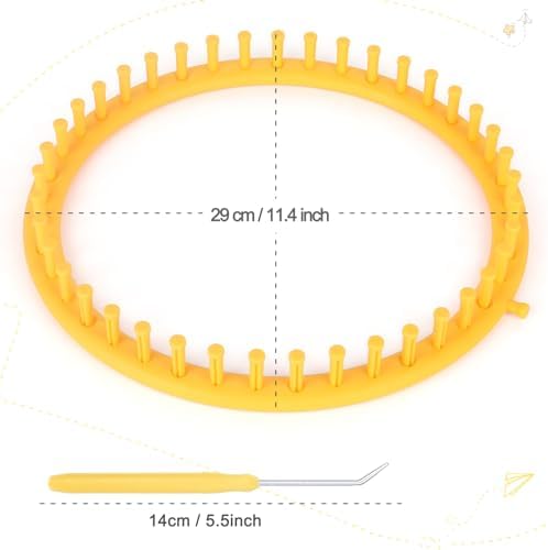 Katech Round Knitting Looms Set 29 cm Diameter Yellow Plastic Weaving Looms Scarf Hats Making Tools DIY Crocheting Handmade Craft Kit with a Crochet Hook and Needle for Knitting Lovers (Yellow) - Image 5